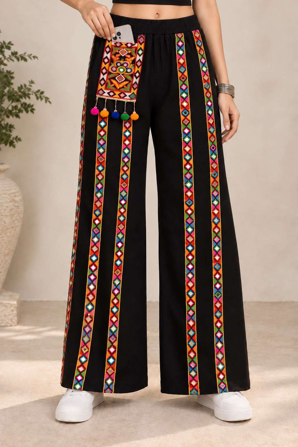 KF NV 61 RIBBED EMBROIDERY BLOUSE TOP AND PALAZZO NAVRATRI WESTERN TYPE DEALER